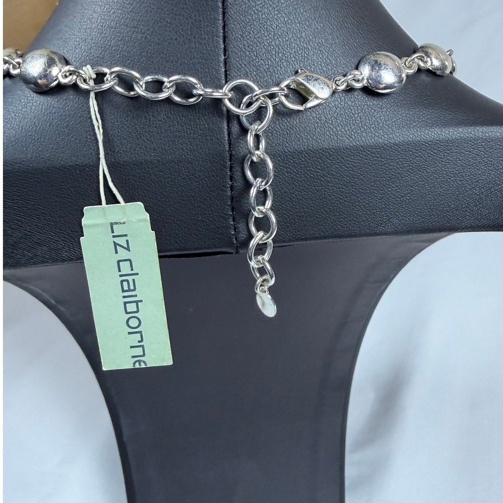 Liz Claiborne Silver Tone Reversible Black Cabochon Quilted Necklace J6305500 - Picture 3 of 7